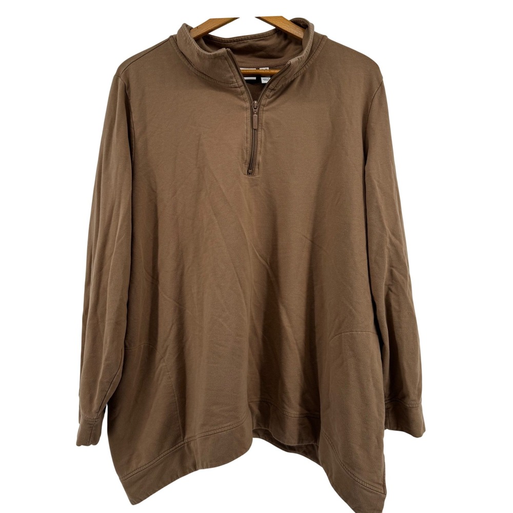 Denim & Co Active Womens 2X Brown Quarter Zip Pullover French Terry Comfy